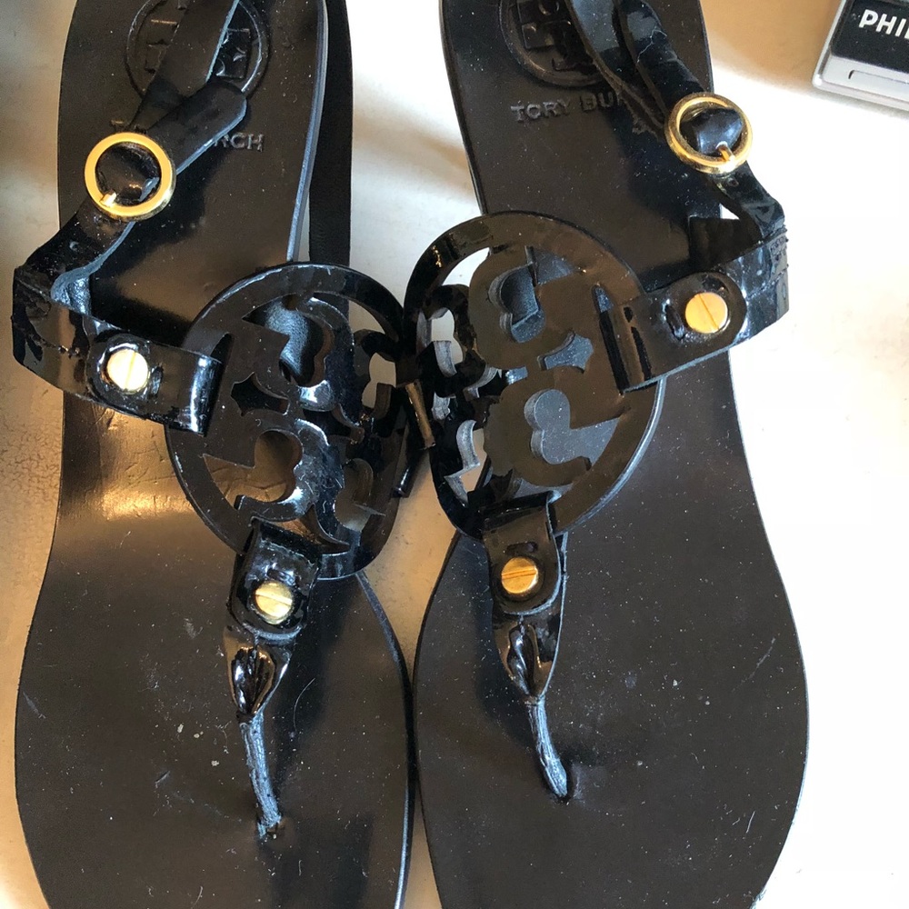 Tory Burch black patent sandal with heel